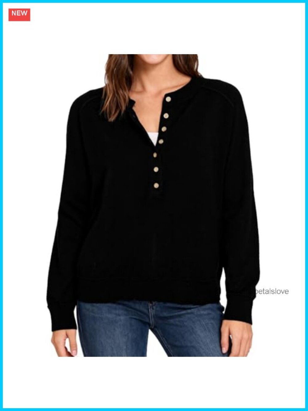 100% Wool Long Sleeve Henley Sweater Relaxed Fit Pullover